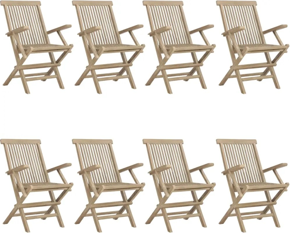 vidaXL Scaune de grădină pliante 8 buc. gri 56x61x89 cm lemn masiv tec