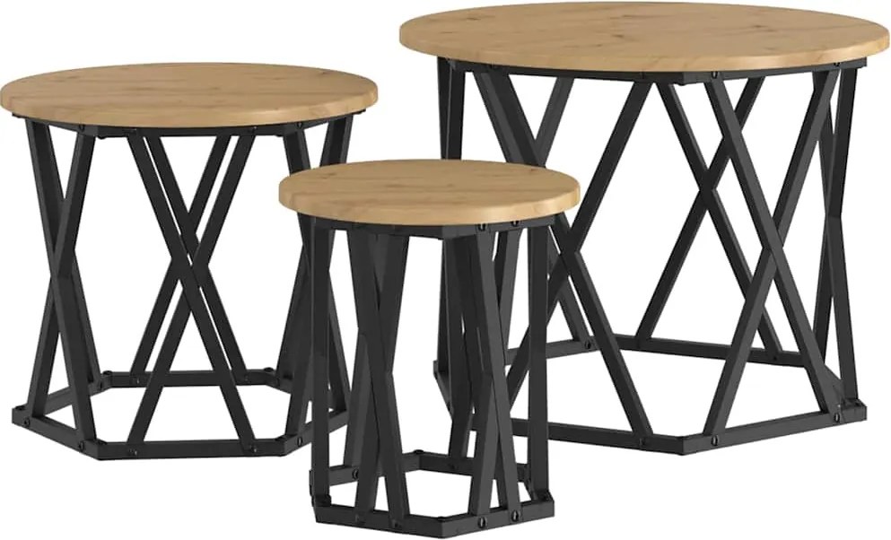 vidaXL Masă laterală nesting 3 pcs Stejar Artizanal