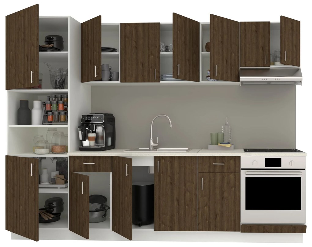 Set Bucatarie Karo V24, Stejar Bronz/Alb, Blat Thermo 28 mm, L 280 cm