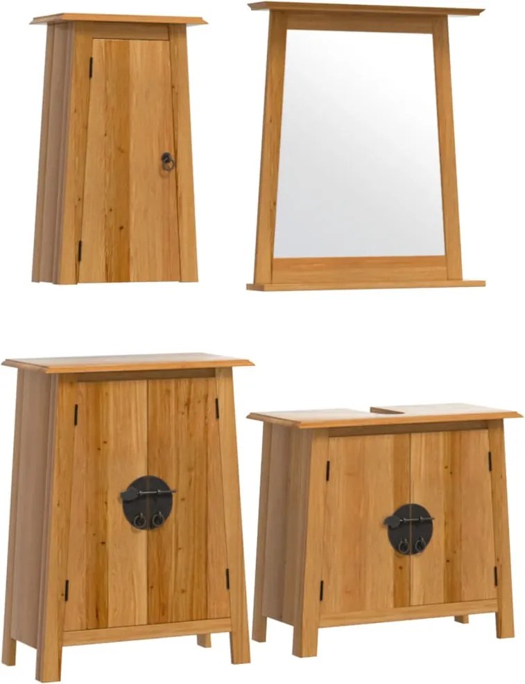 vidaXL Set mobilier de baie, 4 piese, lemn masiv de pin