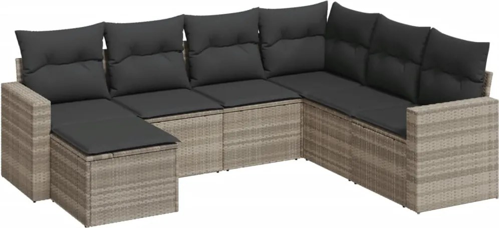 vidaXL Set canapele de grădină cu perne, 7piese gri deschis poliratan