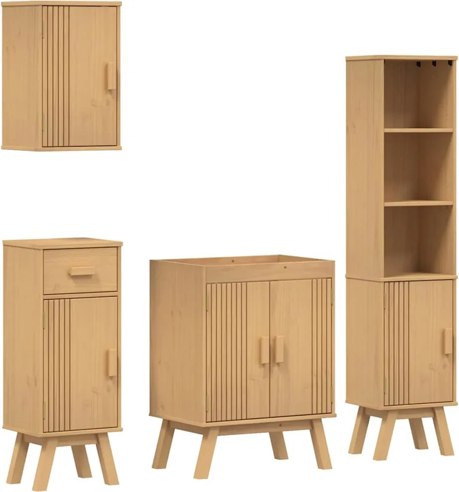 vidaXL Set de mobilier pentru baie cu ușă 4 pcs Maro Lemn masiv de pin