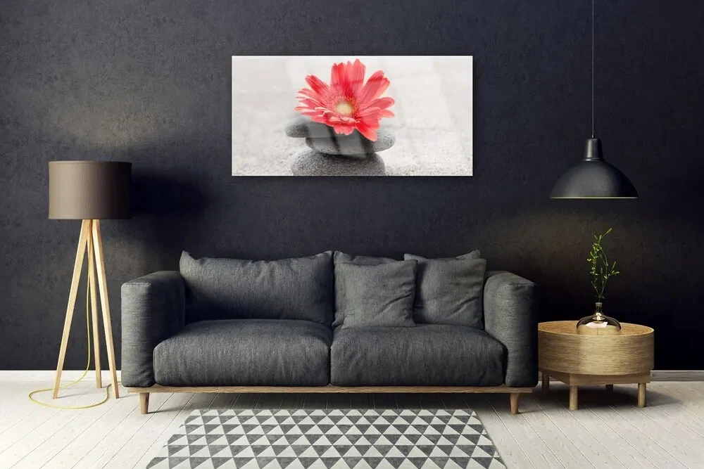 Tablou pe sticla Pietrele de flori Arta Orange Gray