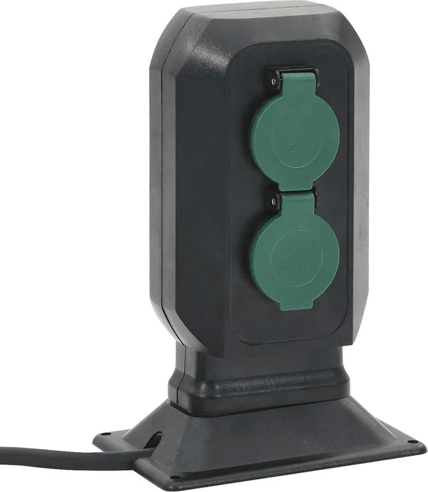 vidaXL Priză de exterior cu țăruș și 4 căi, negru/verde, 15,5x11x24 cm