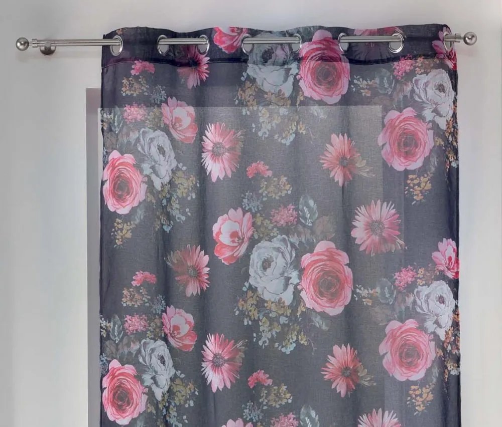 Perdea romantică mov cu motiv floral în stil vintage 140 x 240 cm