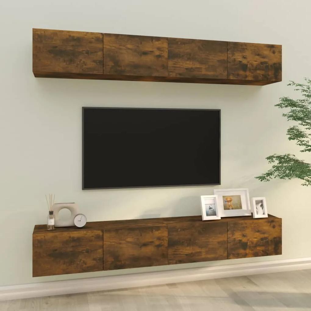 Dulapuri TV de perete, 4 buc., stejar fumuriu, 100x30x30 cm 4, Stejar afumat, 100 x 30 x 30 cm