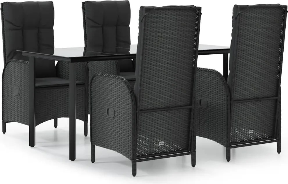 vidaXL Set mobilier de grădină cu perne, 5 piese, negru, poliratan