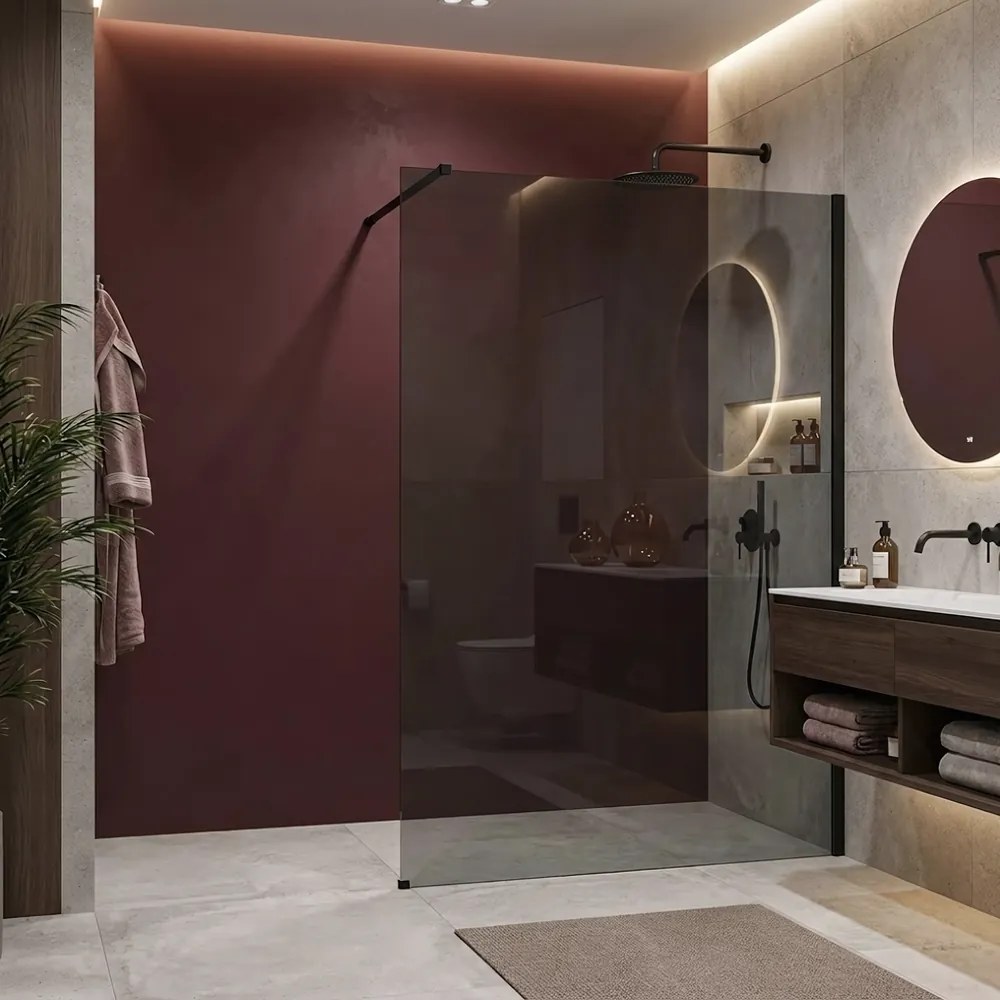 Paravan de dus fumuriu Rea Flexi Grey 130 cm negru