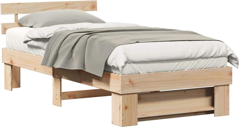 vidaXL Cadru de pat cu headboard Maro 100 x 200 cm Lemn de pin masiv