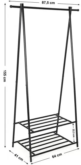 Cuier Haine Tube Black, 87.5 x 41 x 155 cm