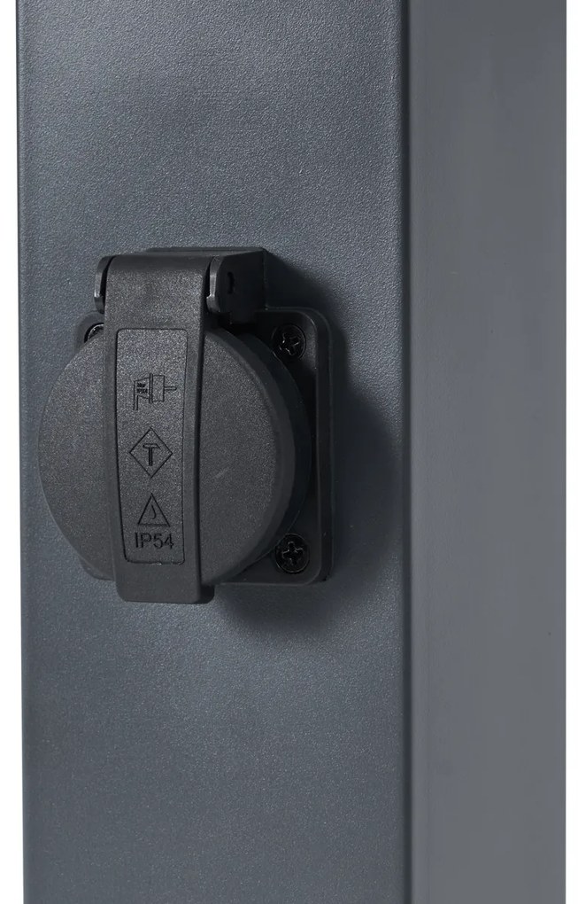 Lampă de exterior gri închis cu sticlă fumurie 45cm IP44 cu priză și senzor de mișcare - Malios