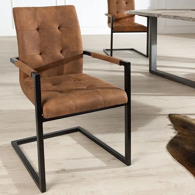 Set de 2 scaune cu brate, design industrial style, Oxford coniac A-36959 VC