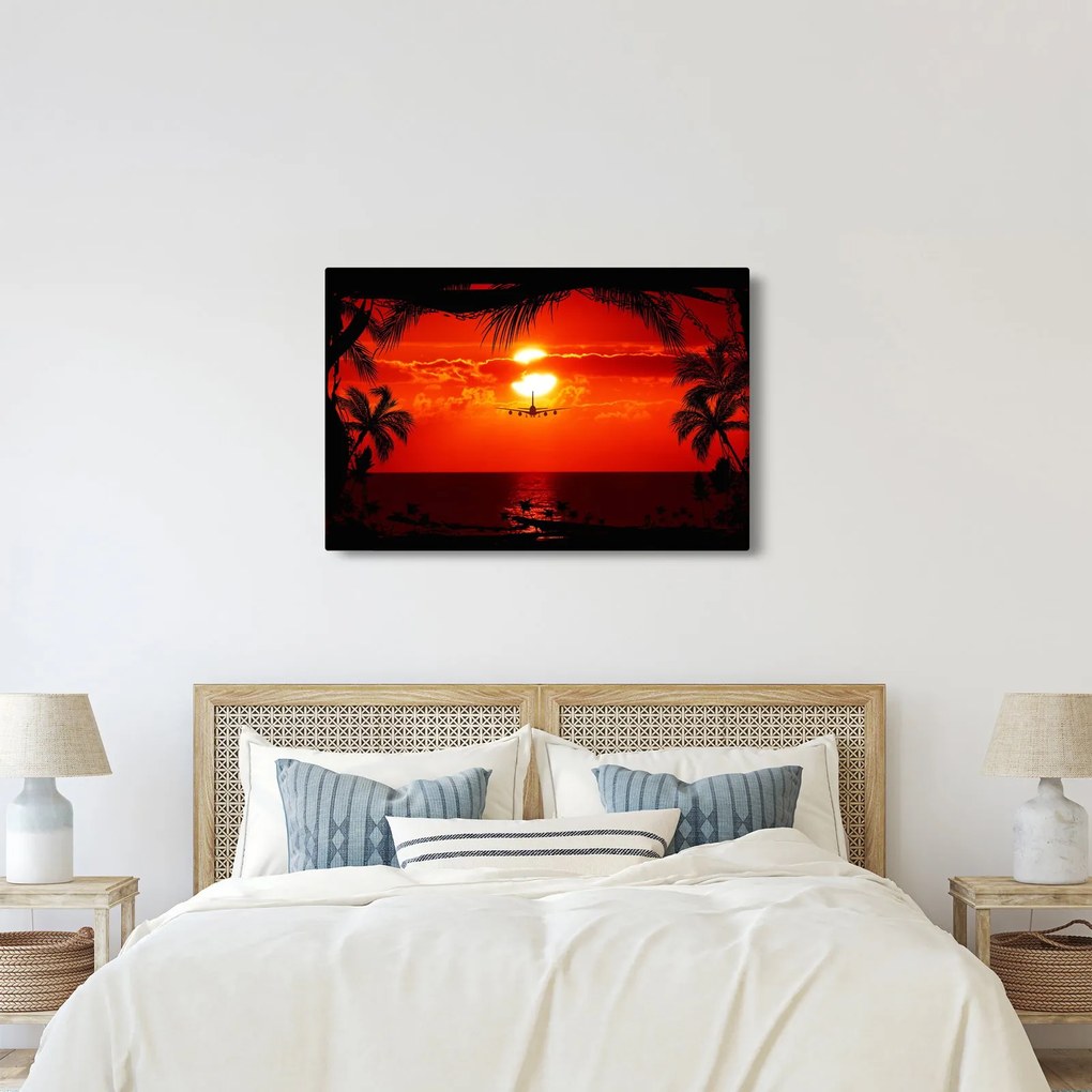 Tablou - apus de soare cu avion (90x60 cm)