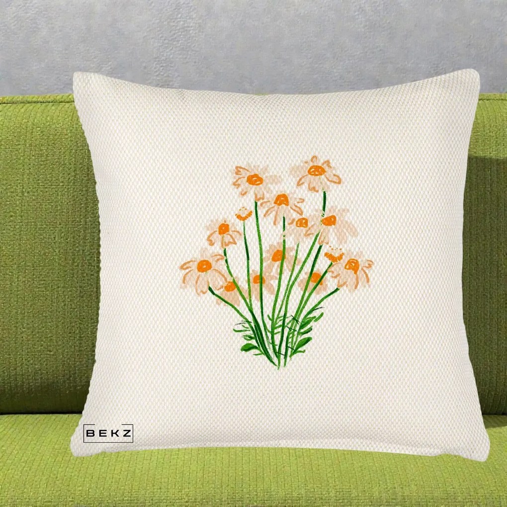 Perna Decorativa Margarete Camp, 40x40 cm, Crem Reliefat, Husa Detasabila, Perna Inclusa, BEKZ®