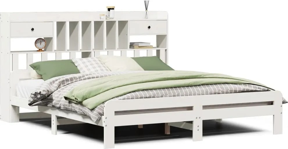 vidaXL Pat cu bibliotecă fără saltea, 180x200 cm, lemn masiv de pin