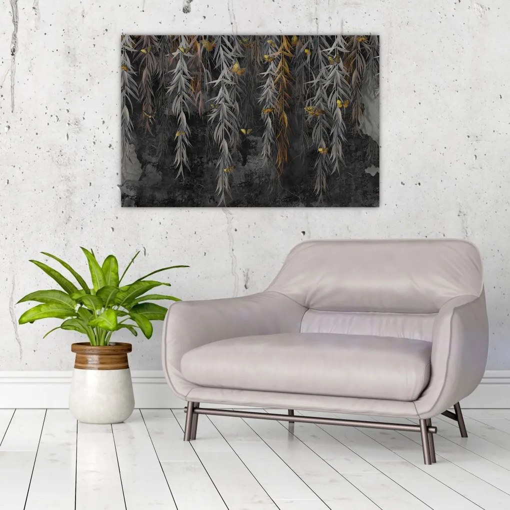 Tablou - Crenguțe de salcie, fundal negru (90x60 cm)