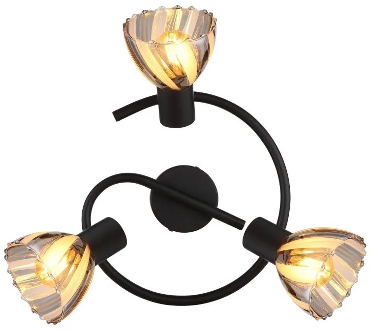 Plafoniera metal negru sticla fumurie ZACHERY 3L