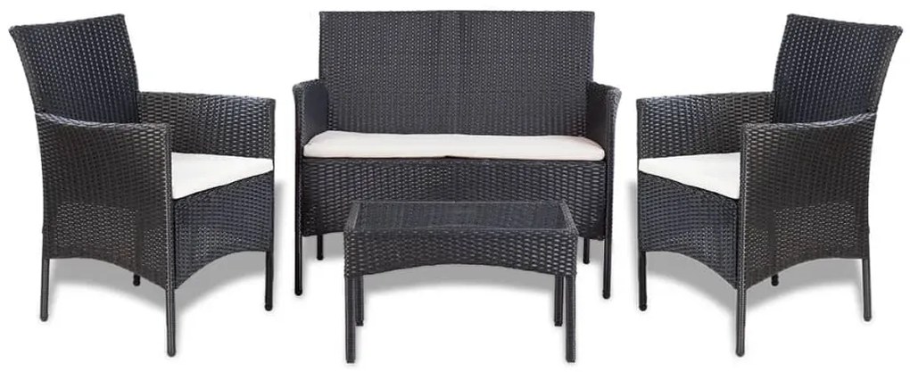 vidaXL Set mobilier de grădină cu perne, 4 piese, negru, poliratan