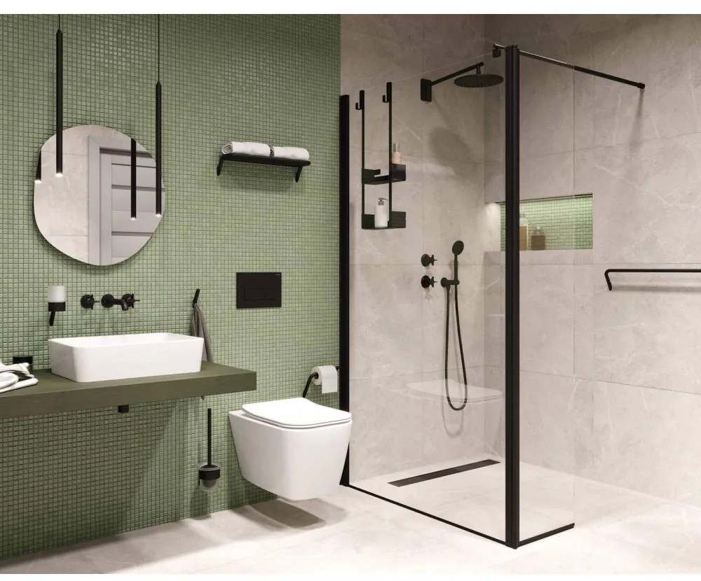 Racord unghiular pentru furtun de dus cu suport negru, Cascada, Deante Negru mat