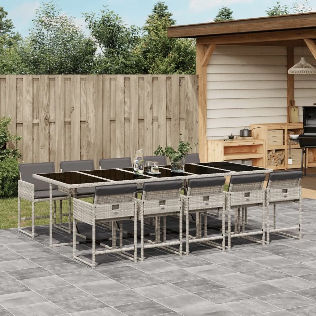 vidaXL Set mobilier de grădină cu perne 11 piese gri deschis poliratan
