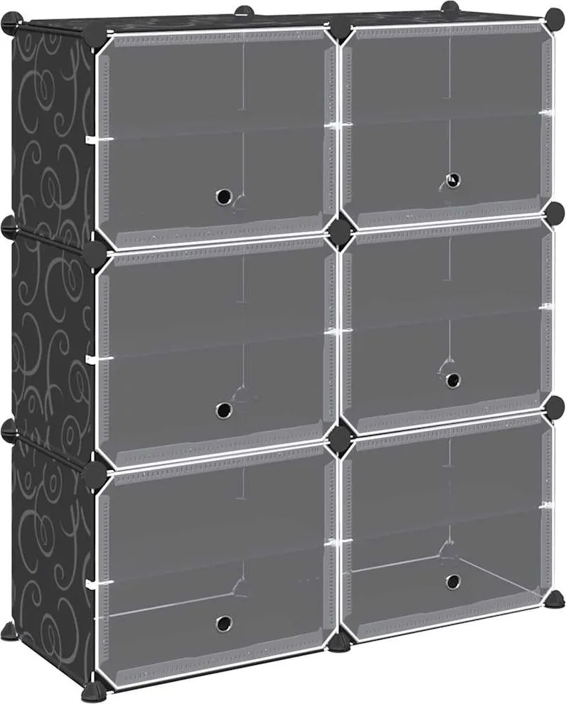 vidaXL Organizator cub de depozitare cu 6 cuburi și uși PP negru