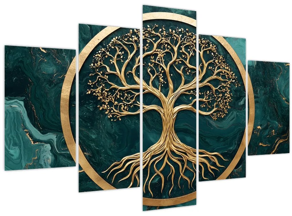 Tablou – Arborele vieții auriu în marmură (150x105 cm)