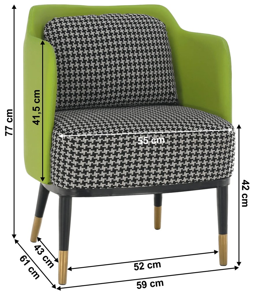 Fotoliu design, model alb-negru/ piele ecologică verde, EMREN