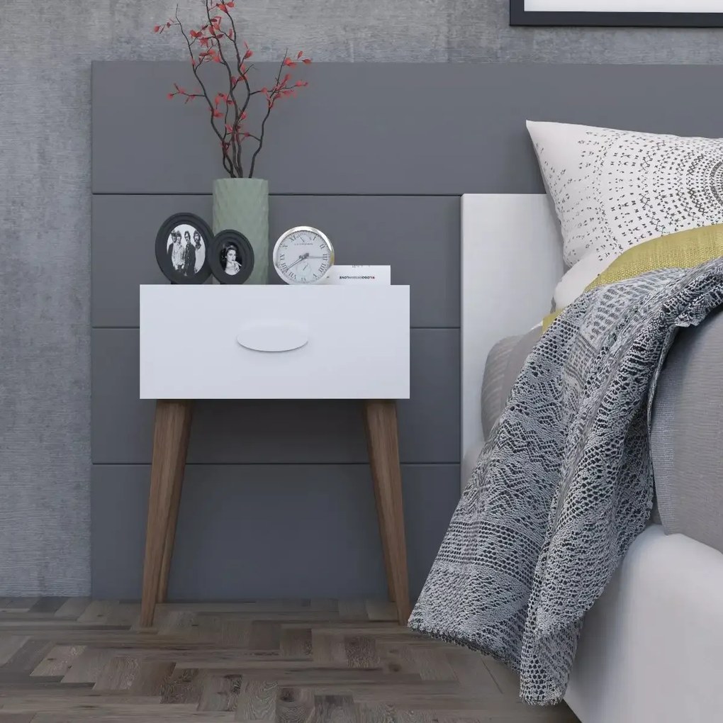 Noptiera moderna cu sertar Sara Homs 45 x 30 x 57.5 cm, Alb-nuc