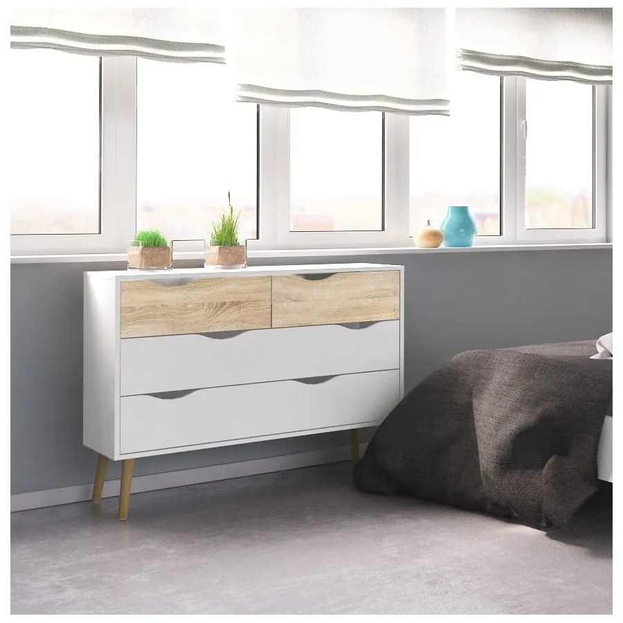 Comodă Tvilum Oslo, 99x82 cm, alb-natural