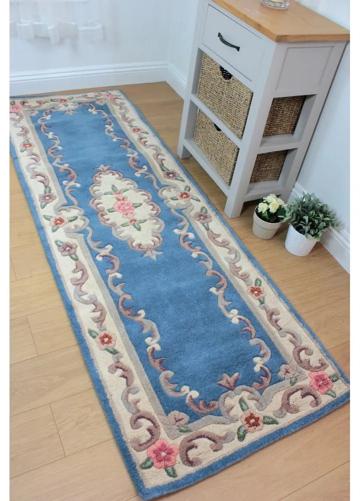 Covor din lână Flair Rugs Aubusson, 67 x 210 cm, albastru