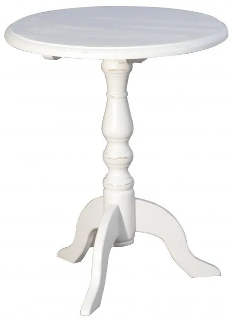Masuta de cafea, alba, din lemn de pin, cu aspect clasic, Pedestal