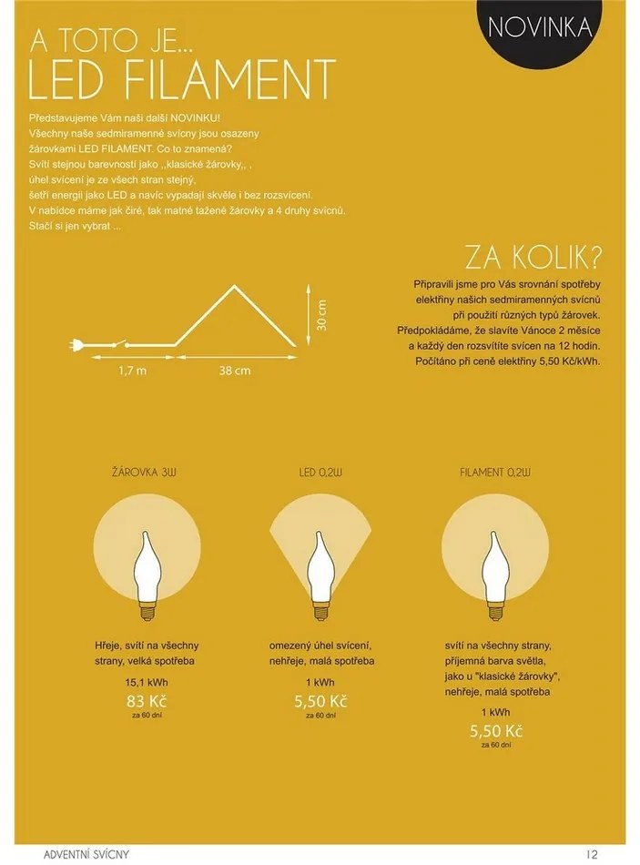 Sfeșnic Advent cu bec LED mulat Filament, alb