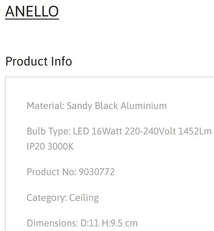Spot LED aplicat diametru 11cm ANETO negru, NVL-9030772
