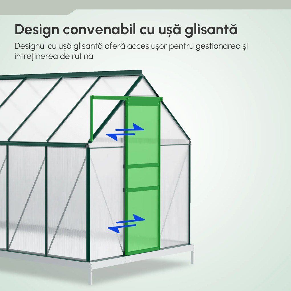 Outsunny Sera din aluminiu pentru plante cu ventilatie, sera pentru legume, fructe, ierburi 190 x 375cm, Verde | Aosom Romania