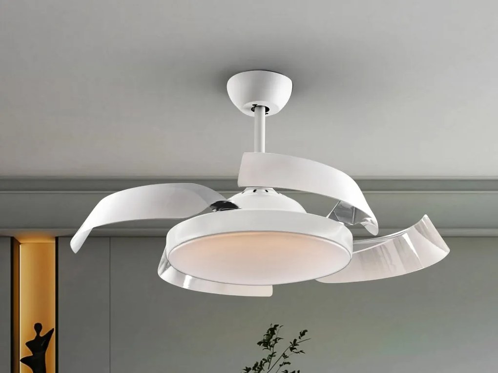 Lustra LED cu Ventilator si telecomanda, lame retractabile Enzo alb