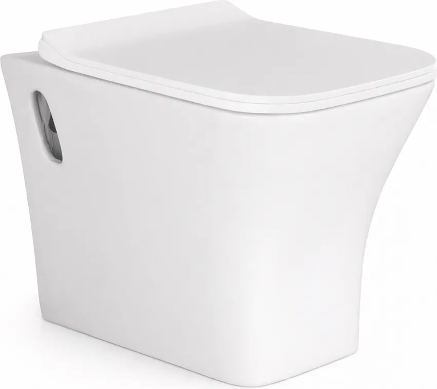 OSLO || Vas toaletă suspendat, cu spălare adâncă, cu capac WC slim, ceramică, alb