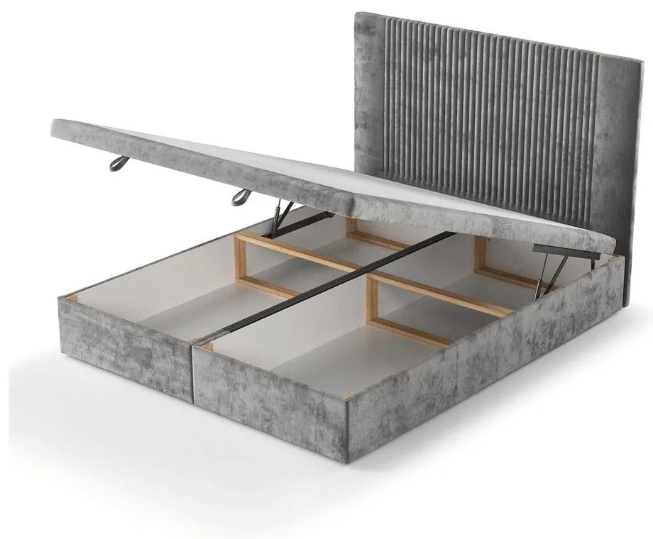 Pat matrimonial gri tapițat cu spațiu de depozitare 200x200 cm Mavel – Maison de Rêve