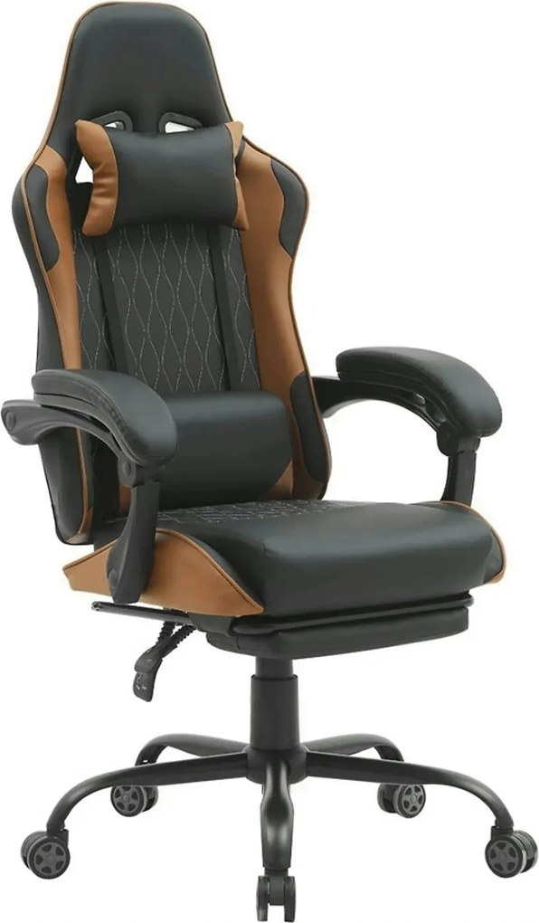 Scaun gaming G-TURBO, negru/maro, piele ecologica/metal, 65x64x125/135