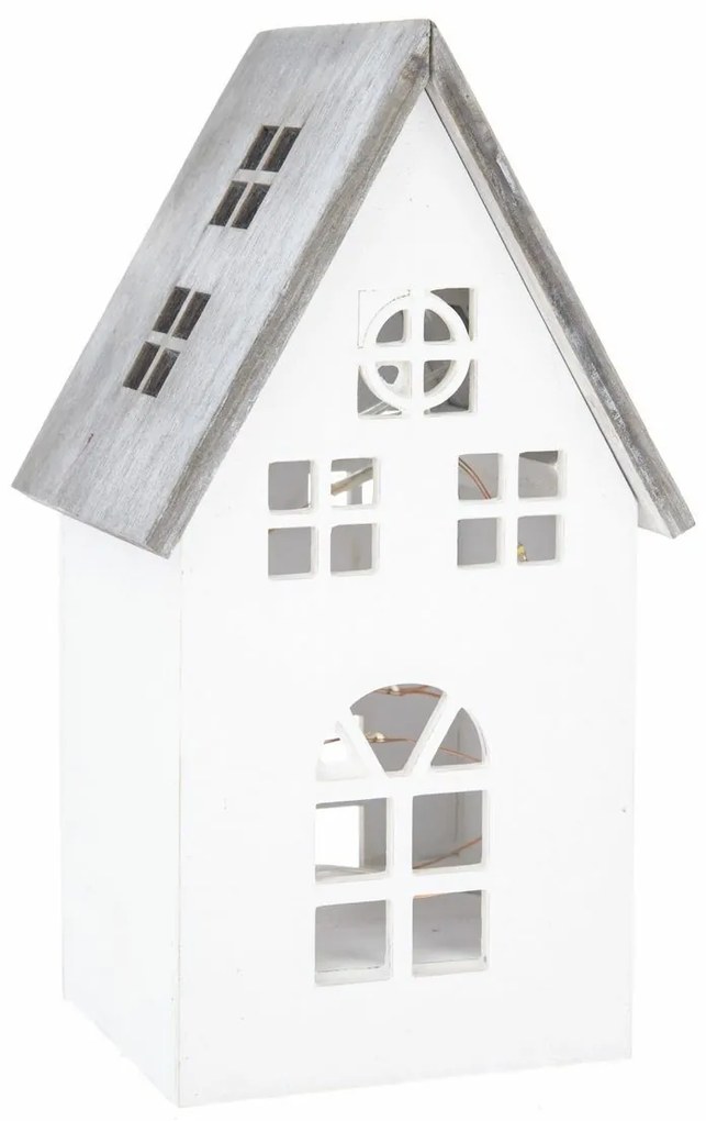 Decorațiune de Crăciun din lemn LED  Light house alb, 11,7 x 21,2 x 9,7 cm