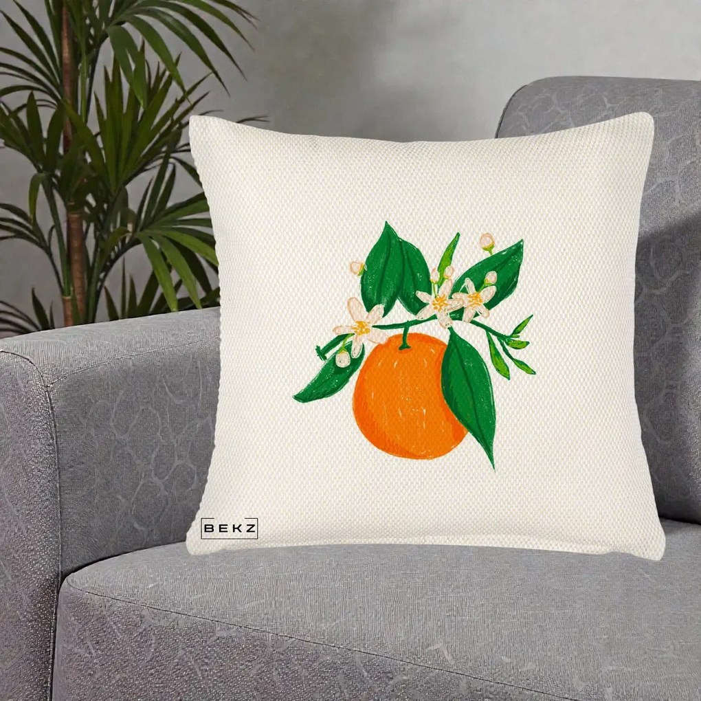 Perna Decorativa Portocala in Floare, 40x40 cm, Crem Reliefat, Husa Detasabila, Perna Inclusa, BEKZ®