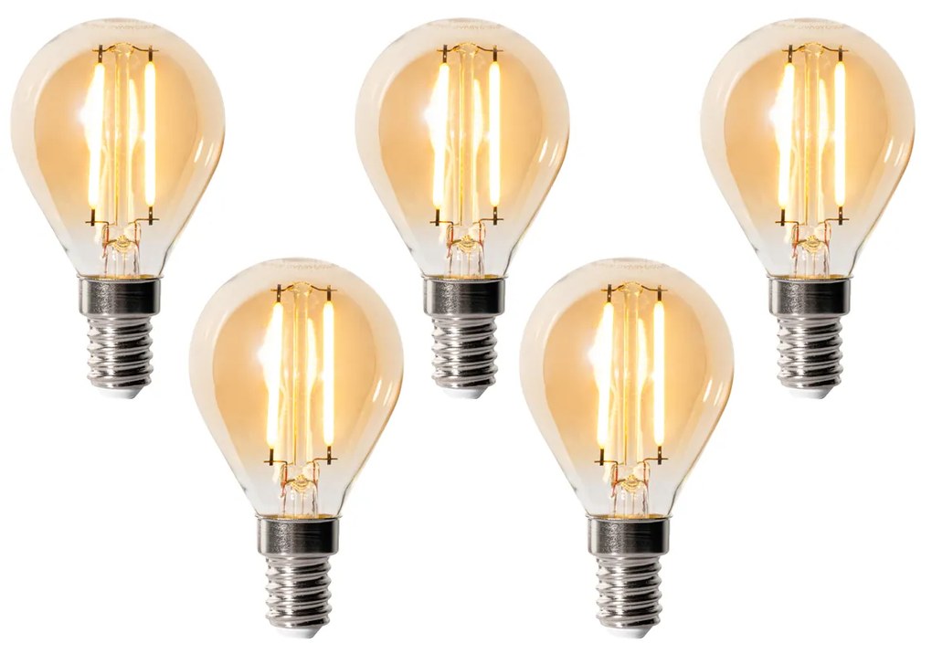 Set van 5 E14 dimbare LED lampen P45 goud 3W 250 lm 2200K