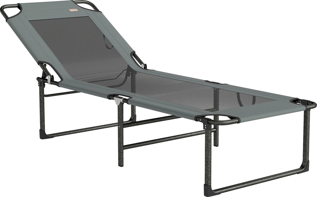 Outsunny Șezlong de Exterior Reglabil 4 Poziții, Scaun Pliabil cu Mâner, Gri. | Aosom Romania