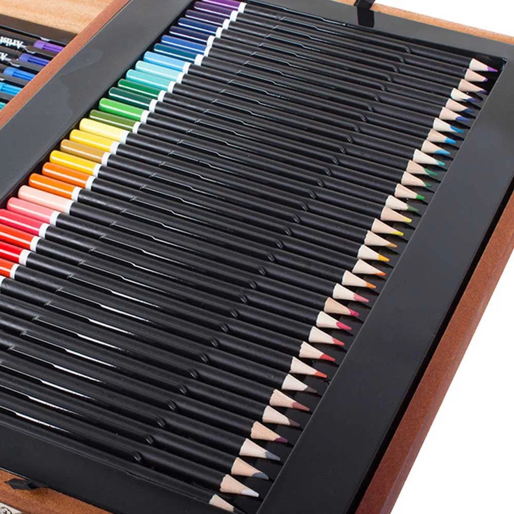 Set de pictura si desen de 174 piese, in cutie practica de cadou din lemn