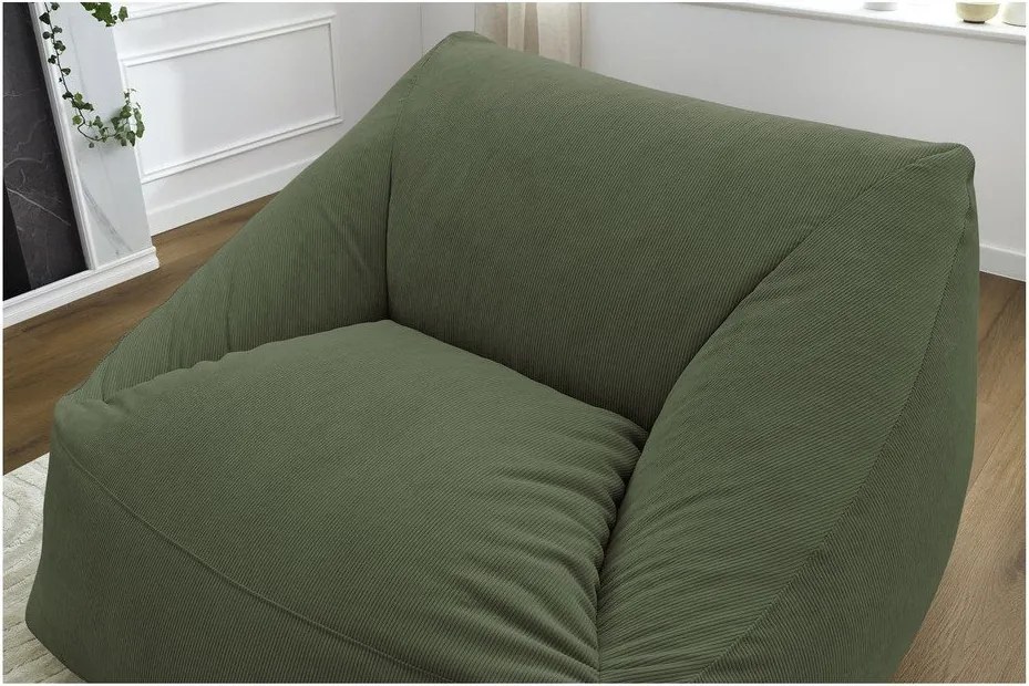 Fotoliu bean bag verde cu tapițerie din catifea reiată Lilibet – Bobochic Paris