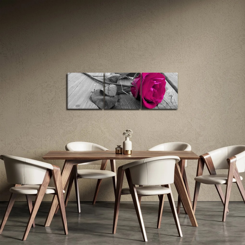 Tablou - Trandafir roz (cu ceas) (90x30 cm)