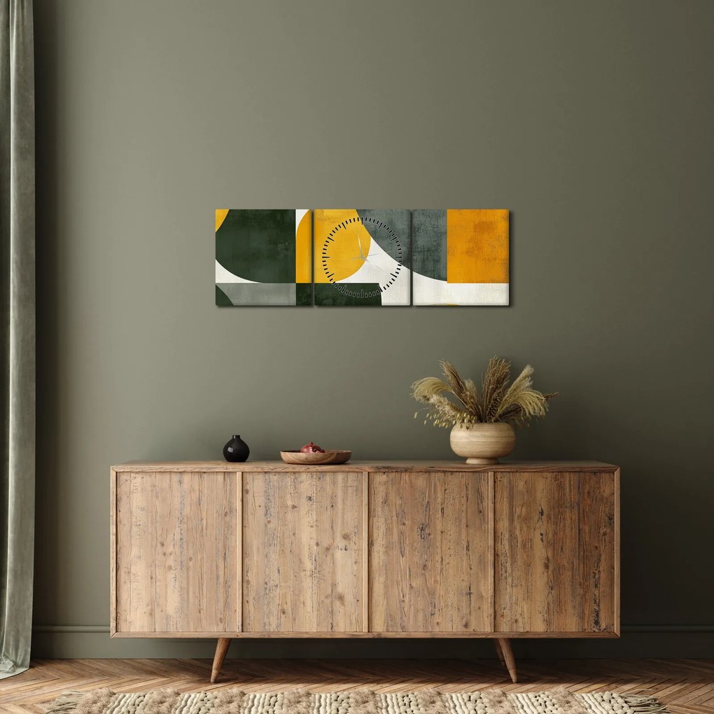 Tablou - Abstracție în culoare de măslin (cu ceas) (90x30 cm)