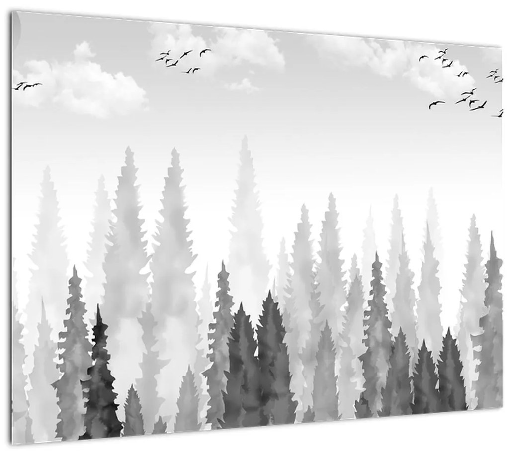 Tablou pe sticlă - Culmi de pădure (70x50 cm)