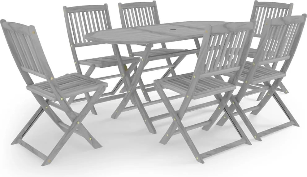 vidaXL Set mobilier de grădină, 7 piese, gri, lemn masiv de acacia