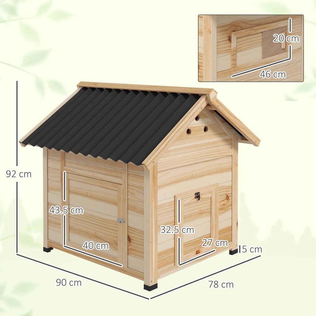 PawHut Căsuță pentru Rațe de Exterior, Adăpost pentru Rațe cu Rampă, Podea Detașabilă, Acoperiș Înclinat și Orificii de Ventilație, 78x90x92 cm, Lemn | Aosom Romania