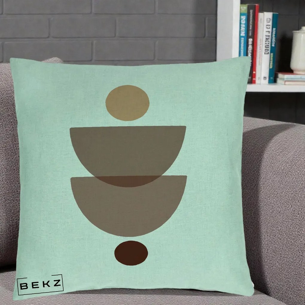 Perna Decorativa Geometric Boho Semicercuri Brun, 40x40 cm, Verde Menta, Husa Detasabila, Perna Inclusa, BEKZ®